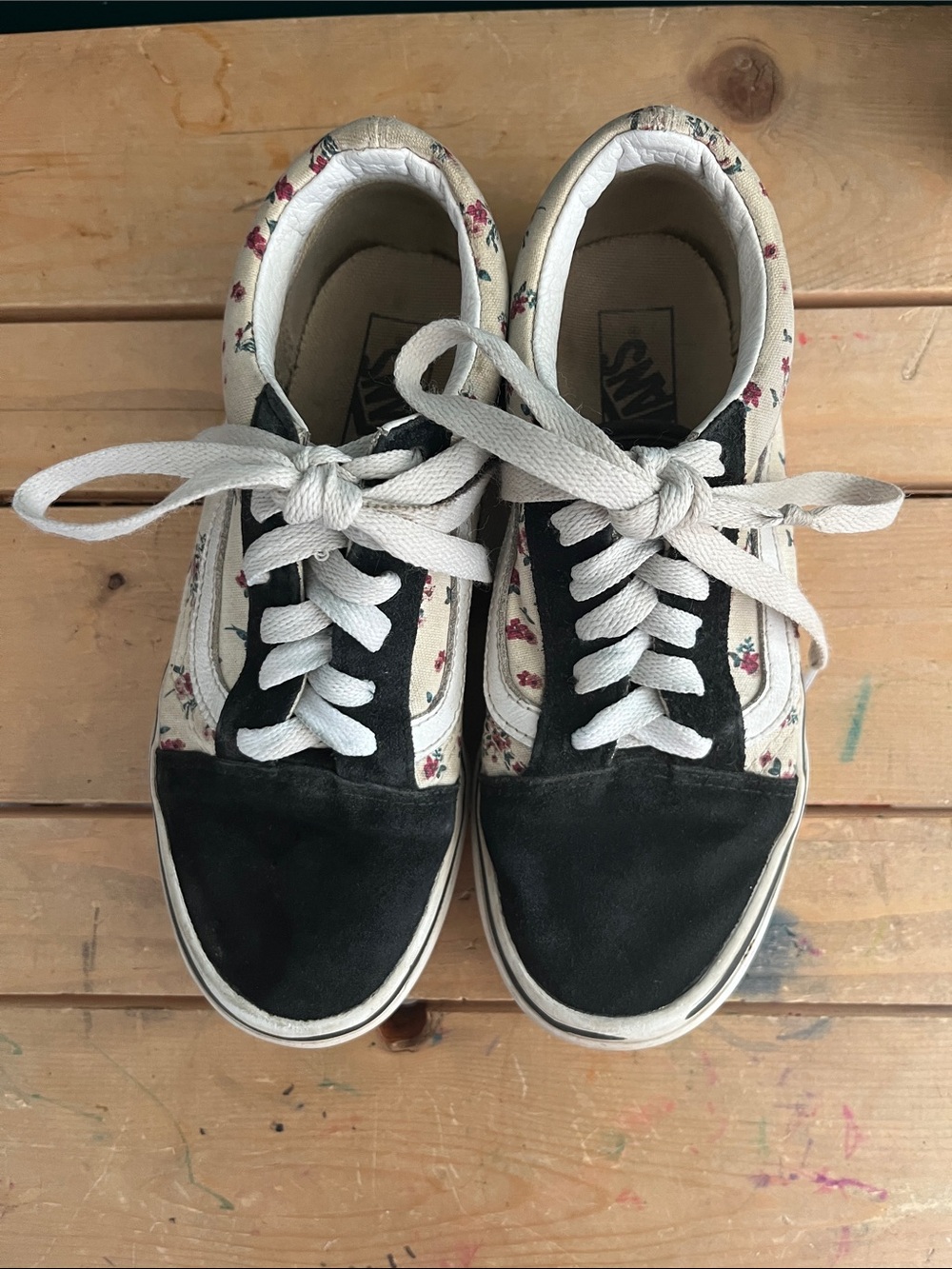 Vans Black Suede & Cream Floral Low-Top Sneakers
